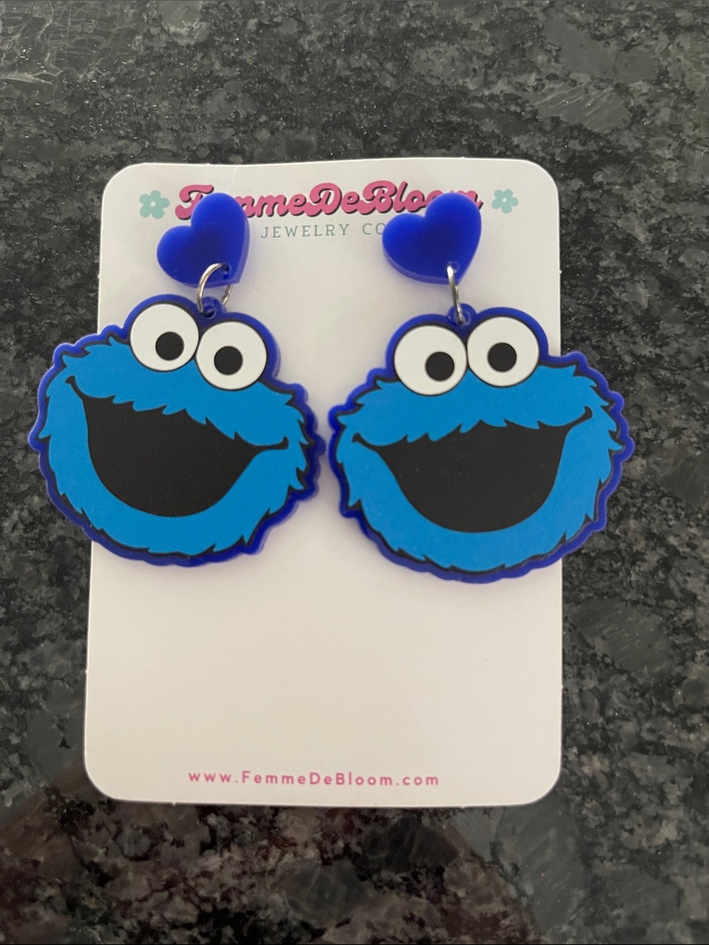 Blue Cookie Character Kids Heart Drop Earrings